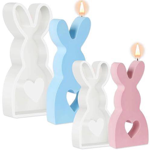 Ostern Kaninchen Silikonformen, 2 Stück DIY Osterhase Silikonform, 3D Kaninchen Kerze Silikonform, Silikonform Ostern, Niedliche Kaninchen Gießformen for Gips, Sojawachs Kerzen, Handwerk von YISKY