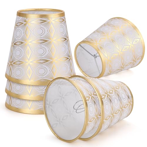 YISUN Kleine Lampenschirme 6er Set Lampenschirm Hängelampe Tischlampe Wandleuchte Stehlampe, PVC Kristall Kronleuchter Lampenschirme für Küche Schlafzimmer Nachttisch Wohnzimmer (6, Champagner Gold) von YISUN