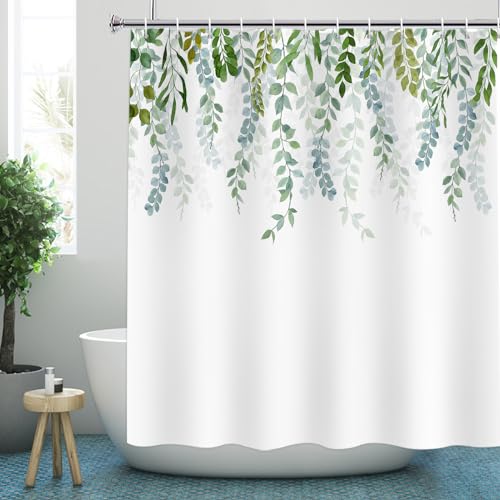 YISURE Duschvorhang mit Gewicht Eukalyptus Grüne Blätter 180x200, Grün Natur Landschaft Duschvorhänge badewanne Textil waschbar für Badzimmer, Breite 180 x Höhe 200cm von YISURE