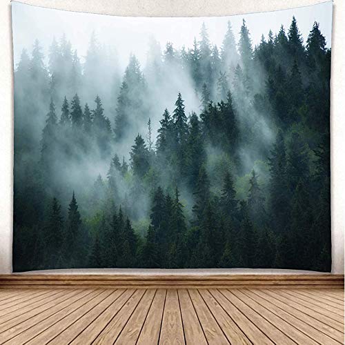 YISURE Wandteppich Wald Grün, Nebliges Wandtuch Wald für Schlafzimmer, Wandtücher Landschaft, Wandbehang Wald, Tuch für die Wand in Home Living Room Decoration 150x130cm von YISURE