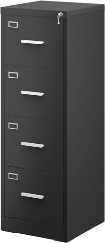 YITAHOME Aktenschrank Abschließbar mit 4 Schubladen, Metall Aktenschränke mit Cue-Karte für A4, Legal, Letter, Büroschrank Metallschrank für Home-Office, Hängeregistratur, Schwarz, 62 x 45 x 133cm von YITAHOME