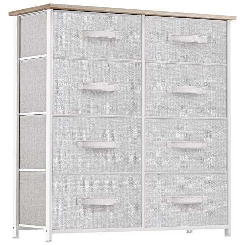 YITAHOME Kommode mit 8 Schubladen, Schrank mit Schubladen aus Stoff, Aufbewahrungskommode Industrial Stil für Schlafzimmer, Wohnzimmer, Kinderzimmer, Aufbewahrungsschrank (Hellgrau) von YITAHOME