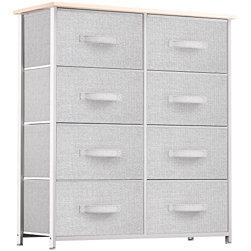 YITAHOME Kommode mit Schubladen, Schrank mit 8 Schubladen aus Stoff, Aufbewahrungskommode Industrial Stil für Schlafzimmer, Wohnzimmer, Kinderzimmer, Flur, Aufbewahrungsschrank (Hellgrau) von YITAHOME