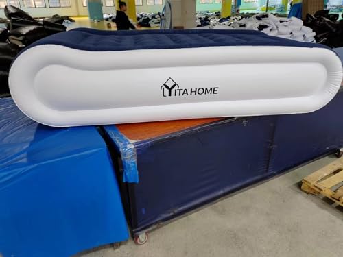 YITAHOME Luftbett mit eingebauter elektrischer Pumpe und integriertem Kissen, aufblasbare Matratze, aufblasbares Luftbett für Gäste, Camping, Doppelt, Schwarz/Grau von YITAHOME