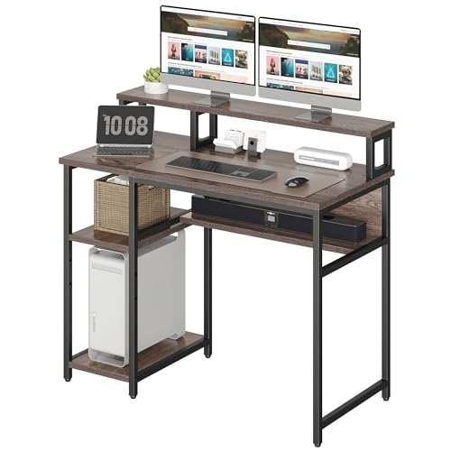 YITAHOME Schreibtisch Computertisch mit Regalen und Monitorständer, PC-Tisch Bürotisch Schreibtisch Officetisch mit Bücherregal, Computertisch Klein fürs Büro Wohnzimmer Home Office 100x91.5x50cm von YITAHOME