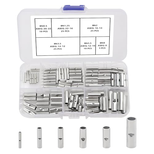 YIXISI 100 Stücke 6 Typen Nicht isolierte Butt Connectors kit, Zylindrischen Stoßverbinder, Kabel Ferrule Kabel Crimp Terminal, für Elektrische Spleiße DIY von YIXISI