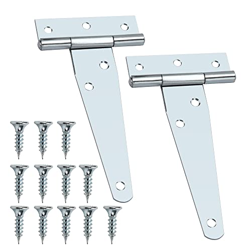 YIXISI 2 Stück 4 Zoll T-Scharnier, Dreieck Scharniere, Dreieck Türscharnier, T-Strap Scharniere mit Schrauben, Gartentorband, Türscharnier für Fenster, Zaun, Schuppen und Scheune (Silber) von YIXISI