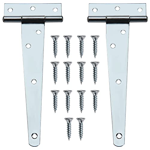 YIXISI 2 Stück 6 Zoll T-Scharnier, Dreieck Scharniere, Dreieck Türscharnier, T-Strap Scharniere mit Schrauben, Gartentorband, Türscharnier für Fenster, Zaun, Schuppen und Scheune (Silber) von YIXISI