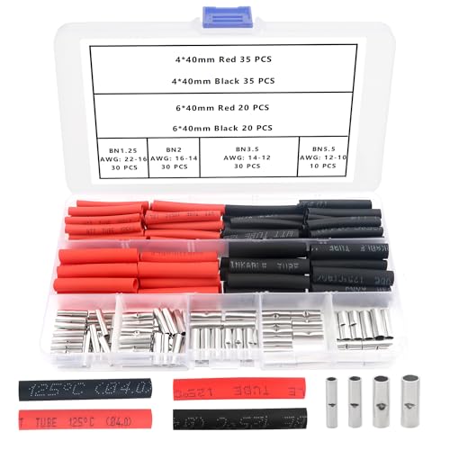 YIXISI 210 Stücke 4 Typen Nicht isolierte Butt Connectors kit, Zylindrischen Stoßverbinder, Kabel Ferrule Kabel Crimp Terminal, mit Schrumpfschlauch von YIXISI