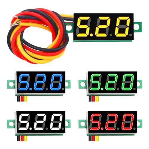 YIXISI 5 Stück 0.28 Zoll Mini Digital Voltmeter, Messbereich DC 0-100V Drei-Draht Spannungsprüfer, Verpolungsschutz und Genaue Druckmessung (Rot, Gelb, Blau, Grün, Weiß) von YIXISI
