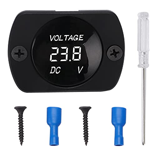 YIXISI Wasserdichtes Auto Voltmeter mit LED Digital Anzeige und Montageplatte, DC 12V 24V Rundes Spannungsmessgerät mit Klemmen, Mini LED Spannungsprüfer für Boot Fahrzeug Motorrad LKW ATV UTV, Weiß von YIXISI