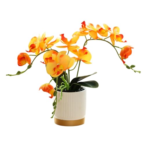 YIiNOo 1 Stück 33 cm Künstliche Gelbe Orchideenblume in Goldenen Bodenkolben Weiße Phalaenopsis mit Blumenknopf Orangensimulation Schmetterlingsblume (Orange) von YIiNOo