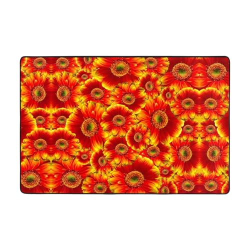 YJxoZH Teppich, Motiv: orangefarbener Sonnenblumen-Druck, für Wohnzimmer, Küche, rutschfester Bodenteppich, ultraweich von YJxoZH