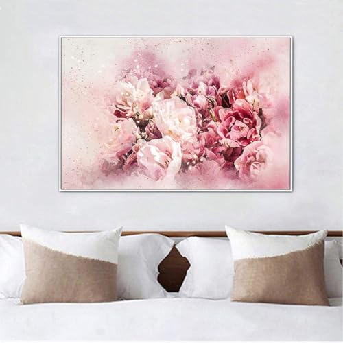 YLHKME Abstrakte Aquarell Blumen Rosa Pfingstrose Bilder Leinwand Malerei, Moderne Wandbilder Wohnzimmer Schlafzimmer Deko Poster Kunstdrucke,Ohne Rahmen (Rahmenlos,40X60CM) von YLHKME