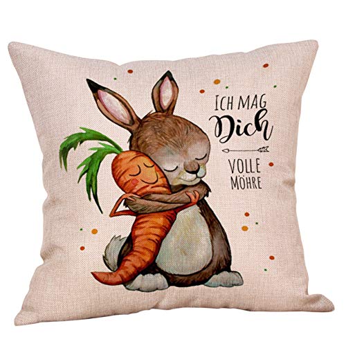 Kissen 45x45 Ostern Kissenbezug 45x45cm Ostern Deko Kissen Flauschig Gefülltes Kissen Reißverschluss Kissenhülle Osterdeko Kissenbezüge Häschen Ostereiern Leinen Dekokissen Cases Home (D-E, One Size) von YLLQXI