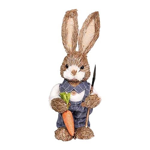 Strohs-Osterhasen Figuren Deko Hase Osterliche Festlich Gartendeko Handgemachte Rustikale Landhausstil Gewebte Stehende Häschen mit Karotte Blumenkranz Osterhasen Ostern Frühling Party (P-A, One Size) von YLLQXI