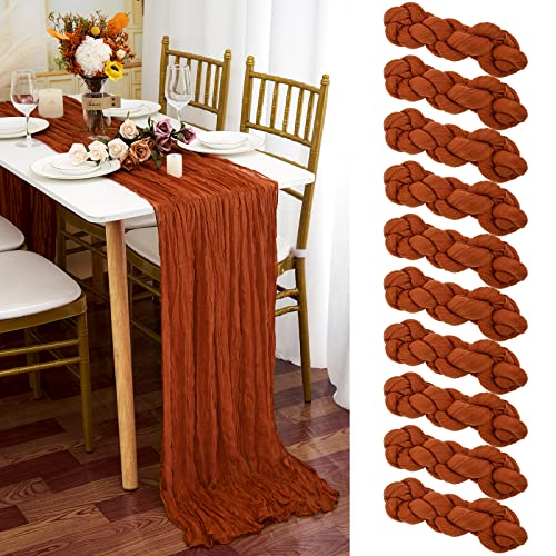 10 Stück Terrakotta Käsetuch Tischläufer,90 x 300 cm Seihtuch Tischläufer Rustikaler Gaze Stoff Boho Cheesecloth Tischläufer Hochzeit Tischdecke für Hochzeitsfeier Brautparty Tischdekoration von YMHPRIDE