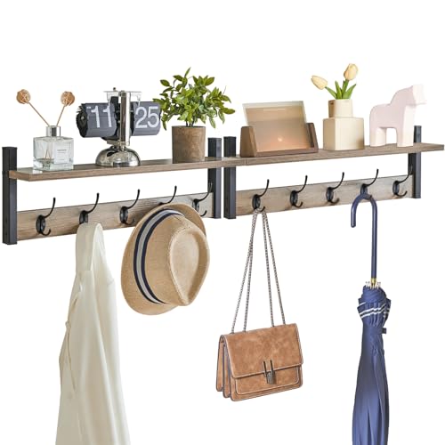 YMYNY Wandgarderobe Wandregal Hängeregal mit 10 Haken und Hängestange, 2er Set, stabil, für Flur, Schlafzimmer und Wohnzimmer, Silbergrau HWS004Y-2 YMYNY Wandgarderobe Wandregal Hängeregal mit 10 Haken und Hängestange, 2er Set, stabil, für Flur, Schlafzimmer und Wohnzimmer, Silbergrau HWS004Y-2 von YMYNY