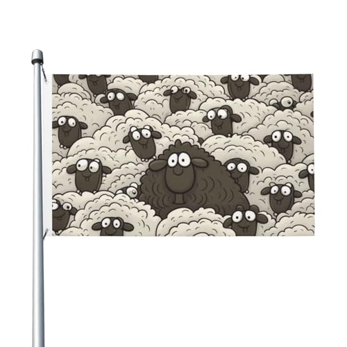 Cartoon schwarz-weiße Schaf-Flagge, 150 x 90 cm, Outdoor-Flaggen mit Ösen, doppelseitige Gartenflagge, großes Banner, Schild, Hausflaggen, Hof, draußen, dekorative Flagge von YNCATXZ