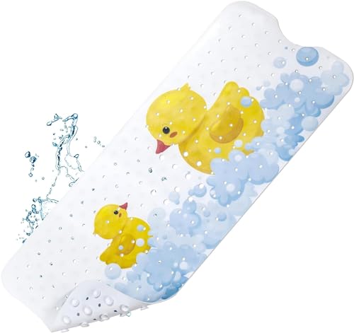 YOCOLE Badewannenmatte Kinder, 100x40cm Duschmatte Badematte Rutschfest, Antirutschmatte Badewanne Dusche Badewanneneinlage, BPA-frei PVC Bath Mat mit Saugnäpfen, Schimmelresistent & Maschinenwaschbar von YOCOLE