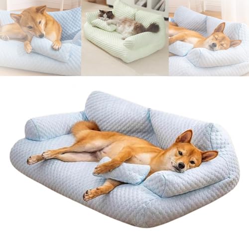 YODAOLI Ice Silk Cooling Pet Bed Breathable Washable Dog Sofa Bed, 2024 New Dog Cooling Bed Summer Sleeping Cool Ice Silk Bed for Small, Cats Breathable Washable Pet Beds (X-Large,Blue) von YODAOLI