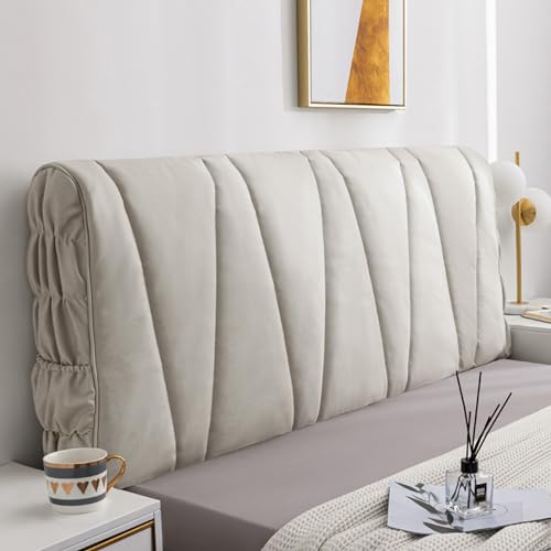 YOHOCS Bett Kopfteil Bezug, Bettkopfteil Hussen, Staubdicht Kopfteil Schonbezug für eine Vielzahl von Bettköpfen, Bett Zurück Schutz Verdickt All-Inclusive Kopfteil Husse,Beige,120cm von YOHOCS