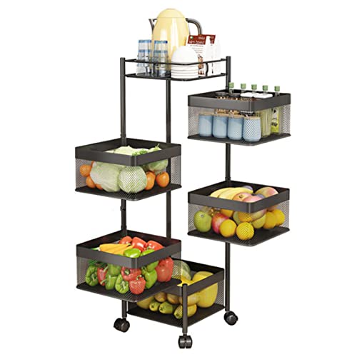 YOMMIOO Küchenwagen mit Rädern, 5-stufiges Metall-Eckregal für Gewürzregal-Organizer, 5 drehbare Aufbewahrungsregale für Obst- und Gemüsekörbe – praktisch und praktisch von YOMMIOO