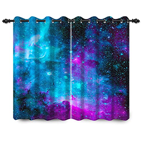YONGFOTO 117x138cm Blau Lila Nebel Blackout Vorhänge Universum Galaxie Milchstraße Weltraum Fenstervorhänge für Wohnzimmer Kinder Mädchen Jungen Schlafzimmer Vorhänge Dekor, 2 Panel Set mit Löchern von YONGFOTO
