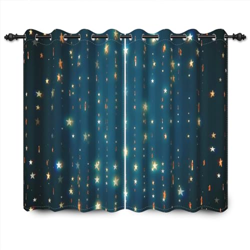 YONGFOTO 117x138cm Sterne Verdunkelungsvorhänge Gold Star Twinkle Dunkelblau Kinderzimmer Fenstervorhang für Schlafzimmer Dekor 2 Paneelen Vorhänge mit Ösen Home Set, 117 cm breit und 138 cm Tropfen von YONGFOTO