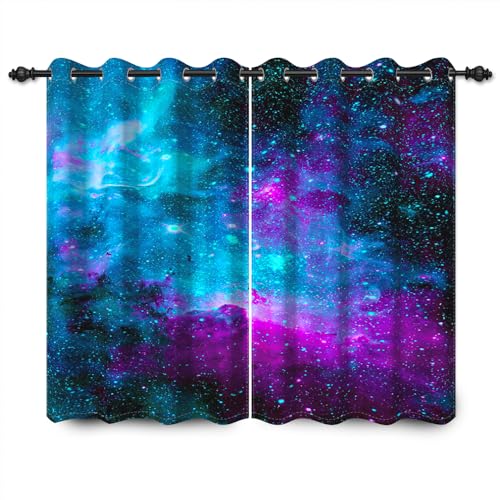 YONGFOTO 140x229cm Blau Lila Nebel Blackout Vorhänge Universum Galaxie Milchstraße Weltraum Fenstervorhänge für Wohnzimmer Kinder Mädchen Jungen Schlafzimmer Vorhänge Dekor, 2 Panel Set mit Löchern von YONGFOTO