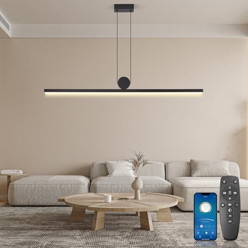 YOODI LED Hängeleuchte Esstisch 48W, LED Pendelleuchte Esstisch Schwarz Dimmbar mit Fernbedienung, Höhenverstellbar Moderne Linear Design Pendellampe für Esszimmer, Wohnzimmer, Kücheninsel, 100cm von YOODI