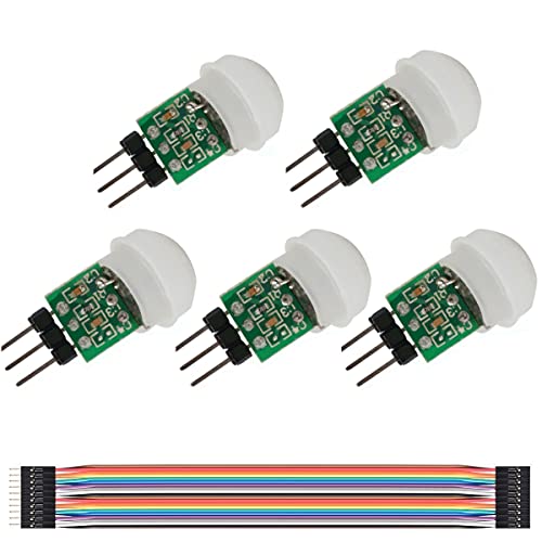 Youmile 5PACK IR Human Sensor AM312 Mini-Detektormodul HC-SR312 Pyroelektrischer Infrarot-PIR-Bewegungsmelder Automatischer DC 2,7 bis 12 V für Arduino 2 A1U2 mit Dupont-Draht von Youmile