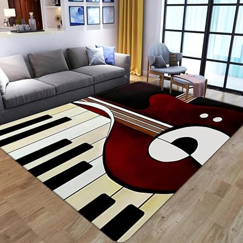 YOUOUSI 3D-Gitarre und Klavier, Eingangsteppich, Fußmatte, Wohnzimmerteppich, rutschfest, Flur, Schlafzimmer, Badezimmer, Bodenmatte, Küchenbodenmatte von YOUOUSI