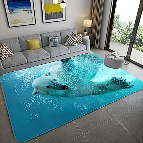 YOUOUSI 3D-Unterwasser-Eisbär-Teppich, geeignet für Zuhause, Wohnzimmer, Schlafzimmer, Sofa, Fußmatte, Dekoration, Kinderbereich, Teppich, rutschfeste Matte von YOUOUSI