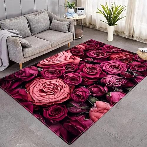 YOUOUSI 3D-romantischer Rosenblüten-Teppich, Wohnzimmer-Dekoration, rutschfeste Boden-Accessoires, Kinderzimmer-Dekoration, Langer Korridor, Schlafzimmer-Teppich von YOUOUSI