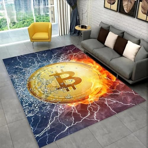 YOUOUSI Flame Bitcoin Eingangsteppich, Fußmatte, Wohnzimmerteppich, rutschfest, Flur, Schlafzimmer, Badezimmer, Bodenmatte, Küchenbodenmatte von YOUOUSI