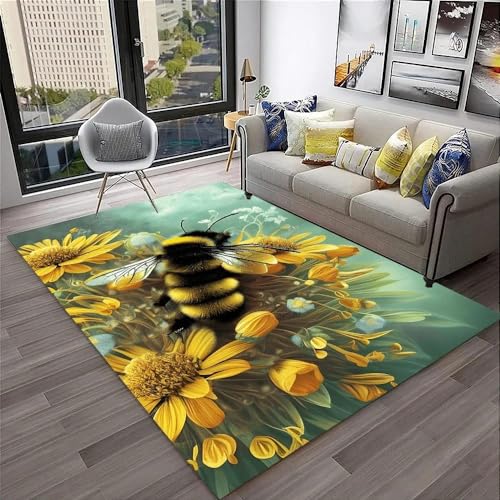 YOUOUSI Gänseblümchen-Insekten-Bienen-Eingangs-Teppich, Fußmatte, Wohnzimmer-Teppich, rutschfest, für Flur, Schlafzimmer, Badezimmer, Bodenmatte, Küchen-Bodenmatte von YOUOUSI