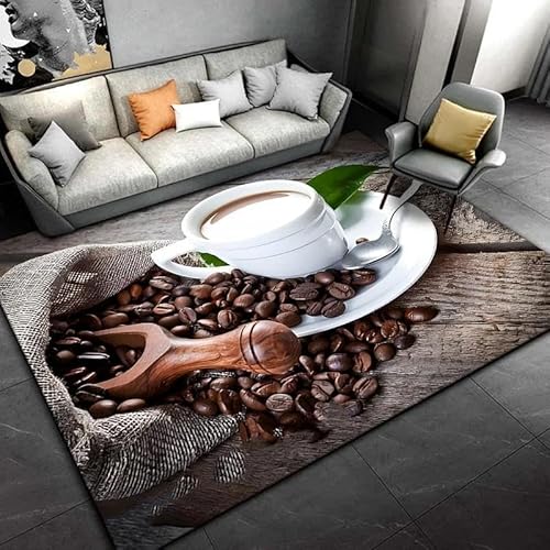YOUOUSI Kaffee-Kunst-Muster-Teppich, großer Wohnzimmerbereich, Teppich in der Mitte, Tischteppich, Kinder-Bodenmatte, rutschfeste Matte, Geschenk von YOUOUSI