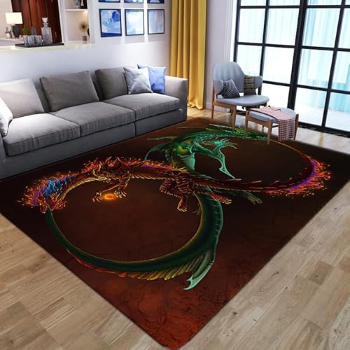 YOUOUSI Mythischer Tier-Drachen-Bereichsteppich, universelle Fußmatte, dekorativer Teppich für Wohnzimmer, Schlafzimmer, Sofa, Kinderspielmatte von YOUOUSI