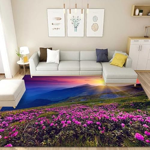 YOUOUSI Natürliche Bergblume Landschaft Wohnzimmer Teppich Sofa Kissen Schlafzimmer Nachttisch Teppich Eingang Anti-Rutsch-Fußmatte Teppich dekorative Matte von YOUOUSI