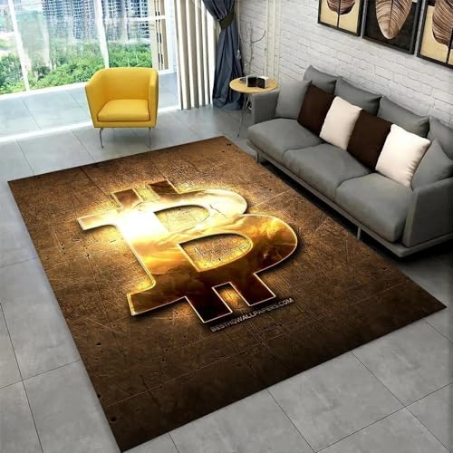 YOUOUSI Retro-Bitcoin-großflächiger Teppich, geeignet für Zuhause, Wohnzimmer, Jungen und Mädchen, Schlafzimmer, Sofa, Fußmatte, Dekoration, Geschenk von YOUOUSI