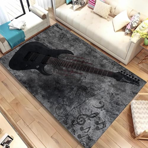 YOUOUSI Rockmusik-Gitarre, moderner Teppich, Raumdekoration, Heimmatte, maschinenwaschbar, großer Teppich für Schlafzimmer von YOUOUSI