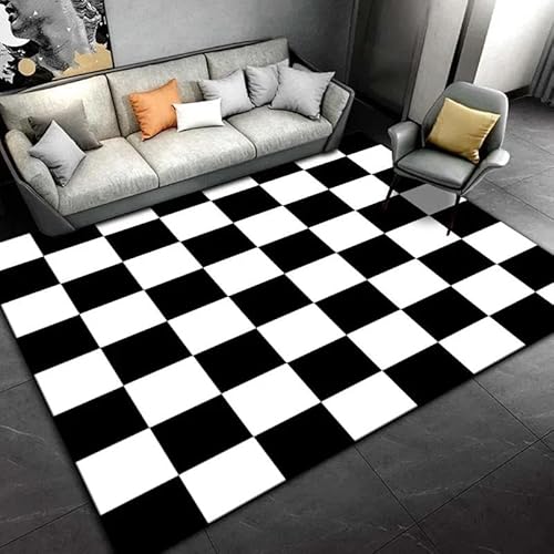 YOUOUSI Schwarz-weißer Schachbrett-moderner Teppich, Raumdekoration, Heimmatte, maschinenwaschbarer, großer Teppich für Schlafzimmer von YOUOUSI