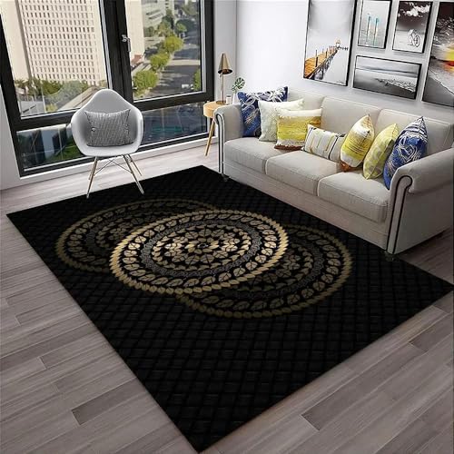 YOUOUSI Schwarzgoldene Mandala-Blume, großer Teppich, Wohnzimmer, Schlafzimmer, Dekoration, Nachttisch, Kinderzimmer, Dekoration, Küche, Badezimmer, rutschfeste Matte von YOUOUSI