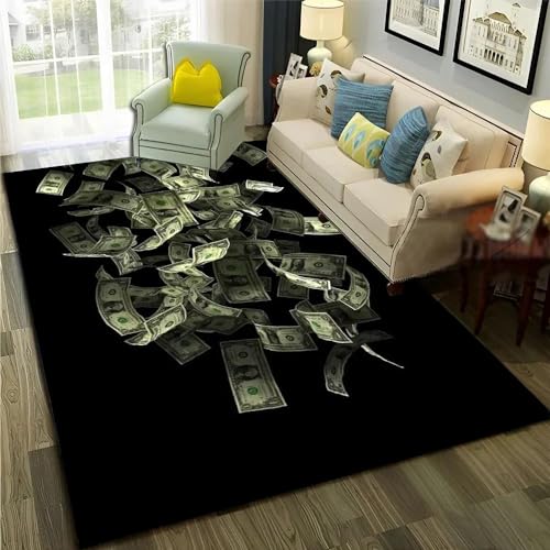 YOUOUSI Teppich mit Dollar-Muster, geeignet für Zuhause, Wohnzimmer, Schlafzimmer, Sofa, Fußmatte, Dekoration, Kinderbereich, Teppich, rutschfeste Matte von YOUOUSI