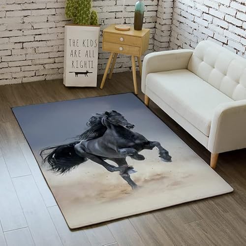 YOUOUSI Tierpferd, schwarzes Pferd, großer Teppich, geeignet für Zuhause, Wohnzimmer, Jungen und Mädchen, Schlafzimmer, Sofa, Fußmatte, Dekoration, Geschenke von YOUOUSI