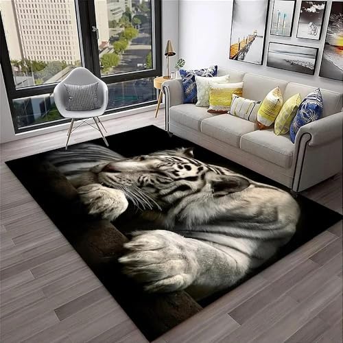 YOUOUSI Weißer Tier-Tiger-Teppich, Wohnzimmer-Dekoration, rutschfeste Boden-Accessoires, Kinderzimmer-Dekoration, Langer Korridor-Schlafzimmer-Teppich von YOUOUSI