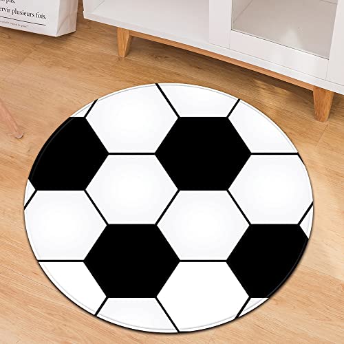 YOUSHIHUI 3D-Fußball-schwarz-weißer runder Teppich, Wohnzimmerteppich, Kinderzimmersofa, Spielzimmerdekoration, rutschfeste Bodenmatte von YOUSHIHUI