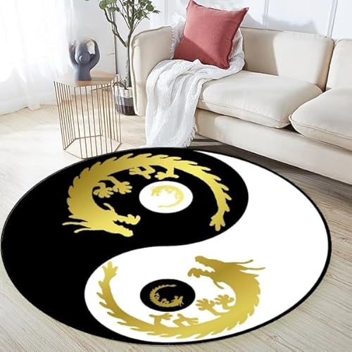 YOUSHIHUI Yin Yang Tai Chi Golden Dragon Wohnzimmerteppich, Schlafzimmer, Sofa-Bodenmatte, Küchendekoration, rutschfeste Bodenmatte und Fußmatte von YOUSHIHUI
