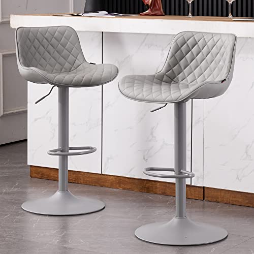 YOUTASTE Barhocker 2er Set Höhenverstellbar Drehbar Hocker mit Lehne Barstuhl Modern Tresenstuhl PU-Leder Bar Stühle Metall Gasdruckfeder Bar Stool für Kücheninseln Counter Island (Grau) von YOUTASTE